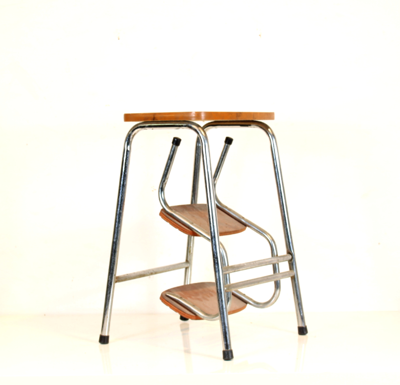 Tabouret 1950 escabeau formica et bois